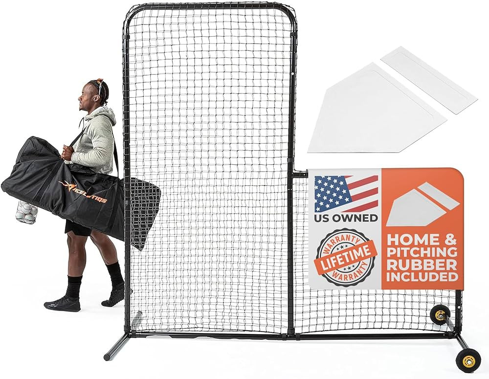 L Screen Baseball for Batting Cage | Baseball Pitching Net with Wheels-7 feet by 7 feet, 3.5 Inch... | Amazon (US)