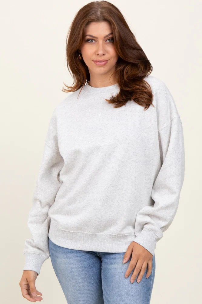 Heather Grey Fleece Crew Neck Relaxed Fit Sweatshirt | PinkBlush Maternity