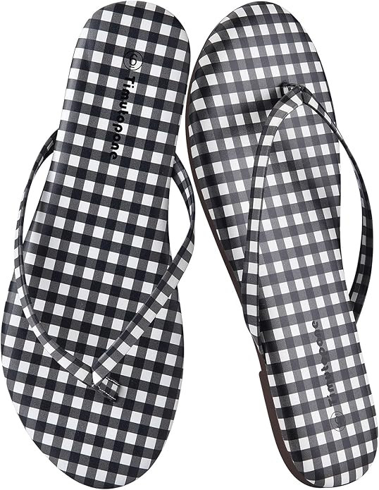 Plaid Flip Flops for Women Memory Foam Flat Sandals Comfortable Casual Thong Summer Outdoor Beach... | Amazon (US)