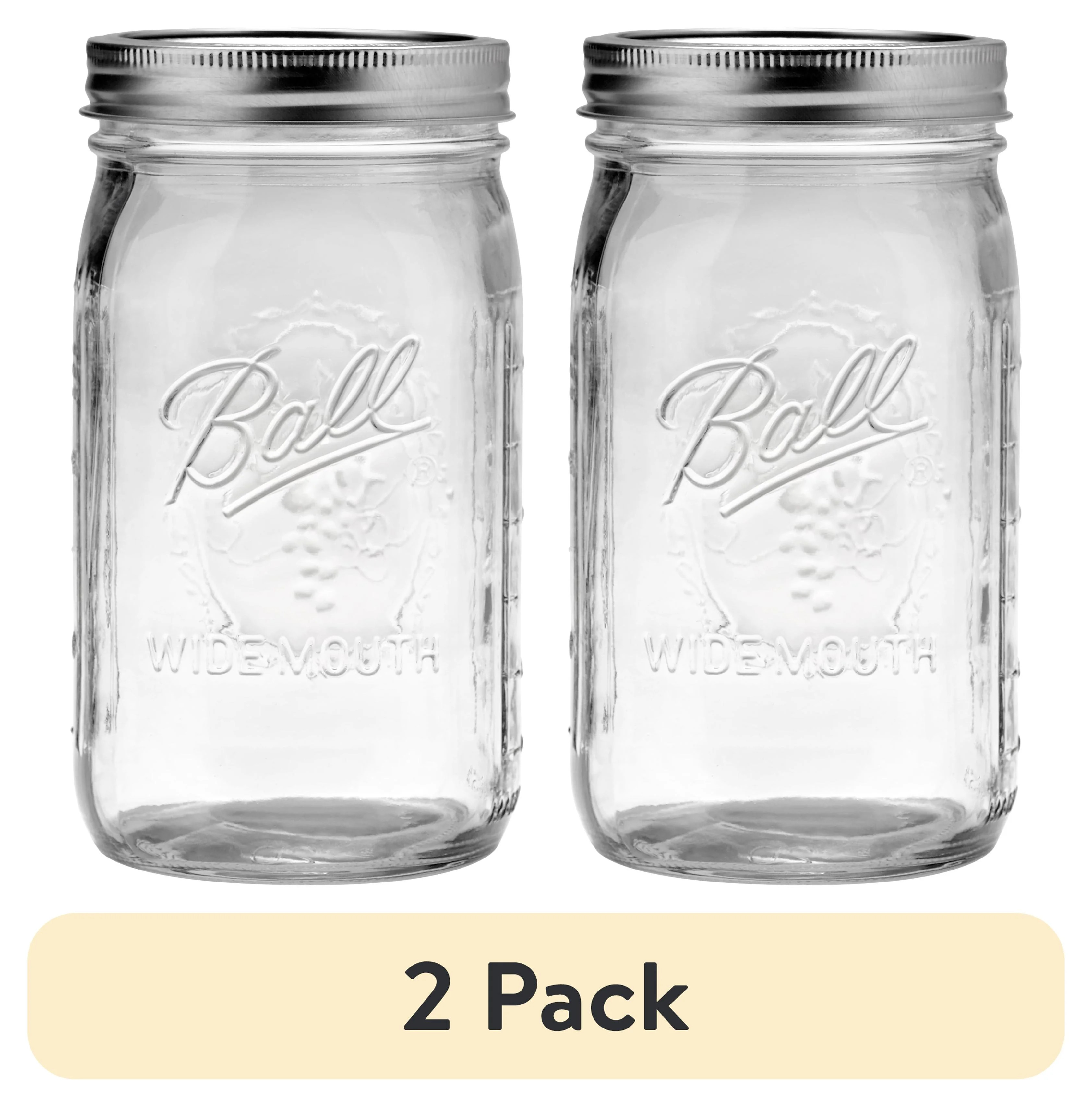 (2 pack) Ball Glass Mason Jar with Lid & Band, Wide Mouth, 32 oz, Single Jar | Walmart (US)