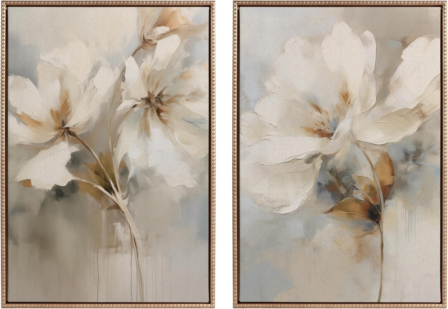 Kate and Laurel Sylvie Beaded Abstract Botanical Floral Linen Painting 1 and 2 Vintage Framed Can... | Amazon (US)