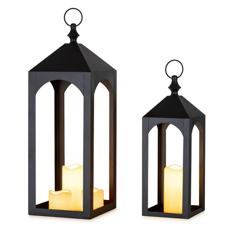 Nuptio Decorative Tall Black Metal Pillar Candle Holder Lantern, Indoor Outdoor Lanterns for Porc... | Walmart (US)