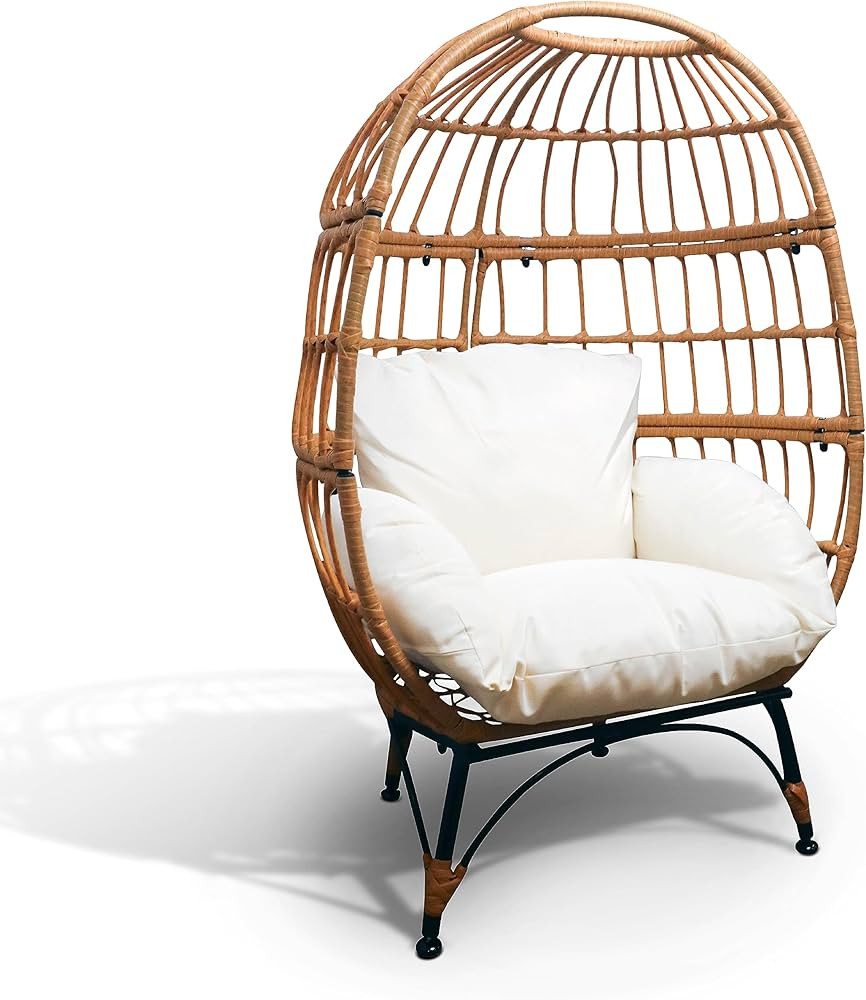 Kids Size Wicker Egg Chair, Indoor Outdoor Patio Backyard Deck Lounger Bubble Seat, With Cushion,... | Amazon (US)