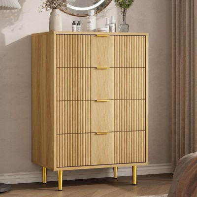 Fluted Dresser for Bedroom with 4 Drawers, 36.9" Tall Modern Chest of Drawers with Metal Handle, Wooden Closet Clothes Storage Organizer, Natural | Target
