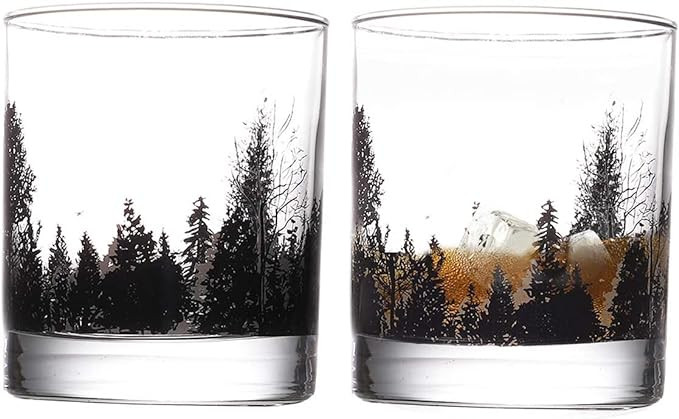 Bourbon Glasses TOOWELL Whiskey Glasses Set of 2, 11OZ Old Fashioned Glasses Forest Landscape Han... | Amazon (US)