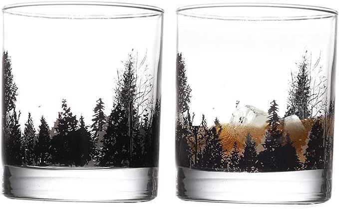 Bourbon Glasses TOOWELL Whiskey Glasses Set of 2, 11OZ Old Fashioned Glasses Forest Landscape Han... | Amazon (US)