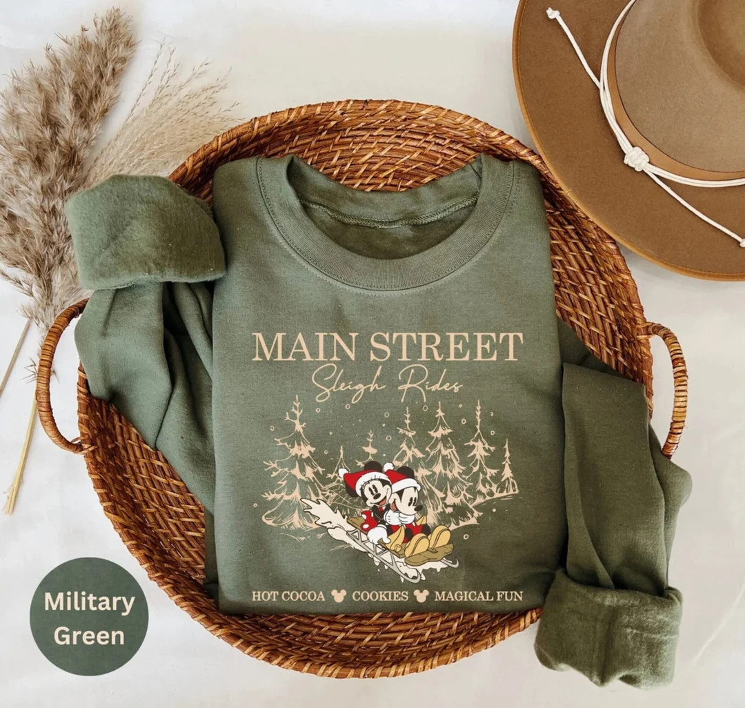 Retro Mickey Minnie Main Street Sleigh Rides Sweatshirt, Magic Christmas Sweatshirt, Mickey Minni... | Etsy (US)