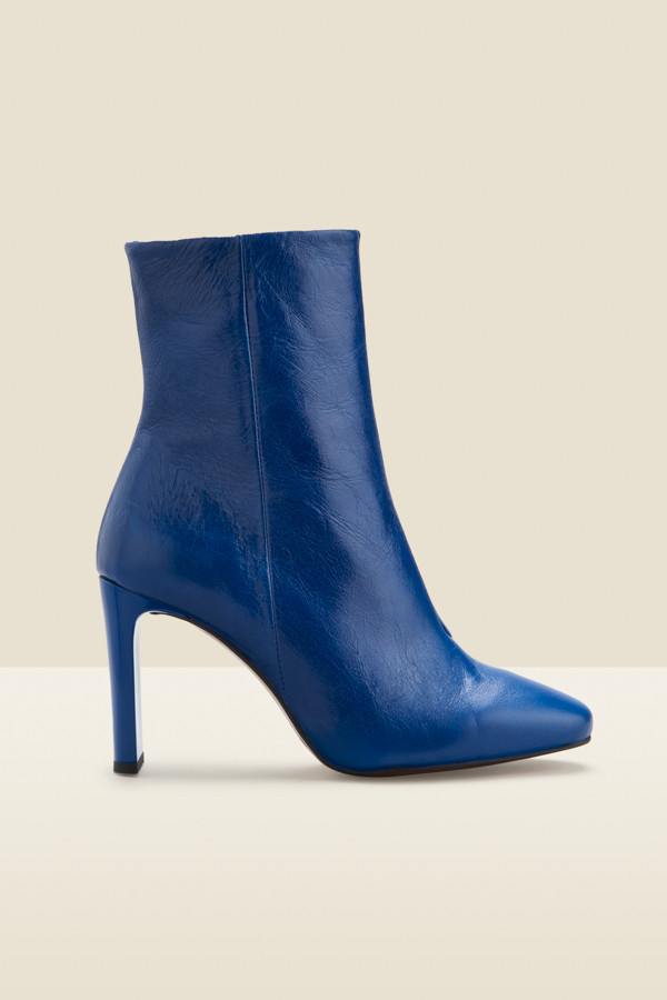 Riley Electric Blue Leather Slim Heel Ankle Boot | Sosandar