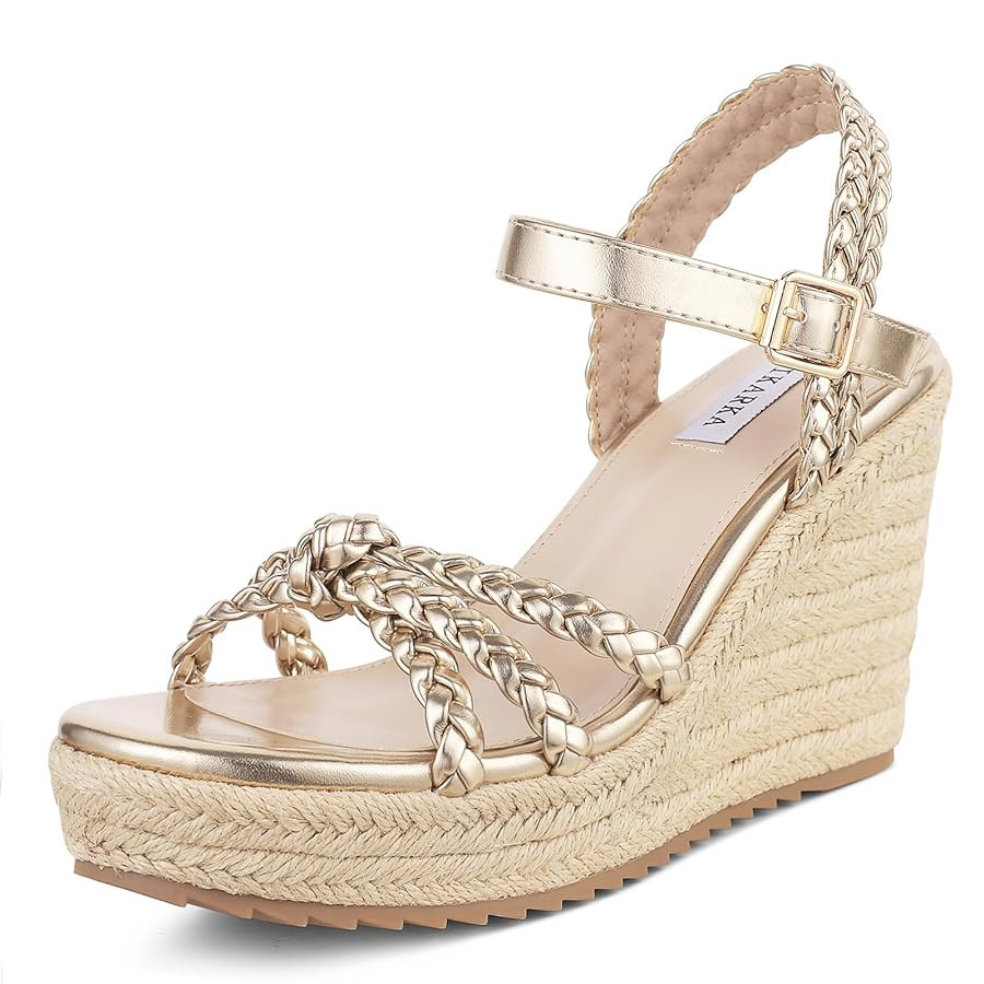 mikarka Espadrille Wedge Sandals for Women Braided Knot Ankle Strap Open Toe Platform Sandals | Amazon (US)