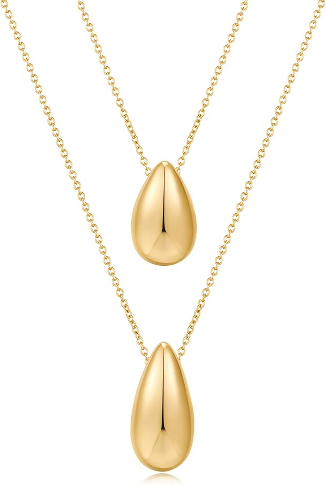 Dainty Gold Layered Necklaces for Women Chunky Teardrop Pendant Trendy Jewelry Gifts | Amazon (US)