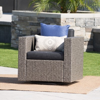 Christopher Knight Home Puerta Outdoor Wicker Swivel Club Chair with Water-Resistant Cushions, Dark Gray/Mixed Black | Target