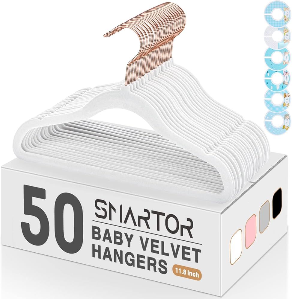 Smartor Premium Velvet Baby Hangers for Closet 50 Pack, 11.8" Safe Durable Baby Clothes Hangers f... | Amazon (US)