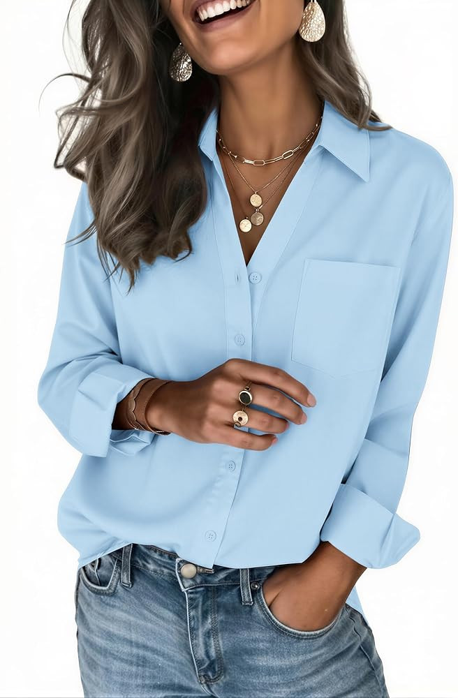 Zeagoo Blouses for Women Long Sleeve Dressy Casual Button Down Shirts | Amazon (US)