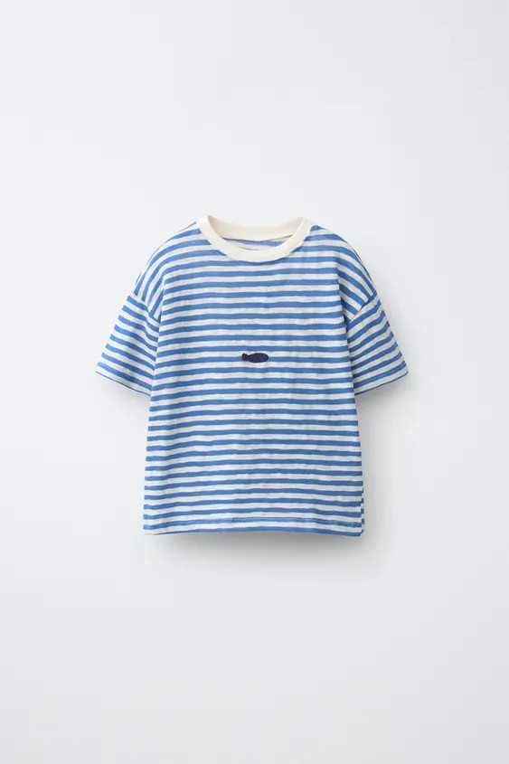 EMBROIDERED FISH STRIPED T-SHIRT | Zara US