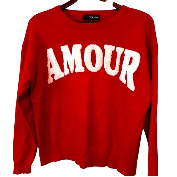 Amour Oversized Pullover by 33 Degrees red, long sleeve raised letter Size Small | Poshmark