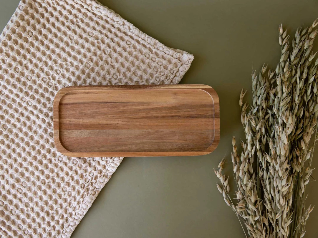 Charlotte Acacia Wood Tray Soap Bottle Tray Catchall Tray rectangular Tray Modern Bathroom Tray K... | Etsy (US)