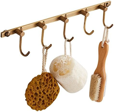 Amazon.com: WINCASE Brass Towel Hook Rack, Brushed Brass Wall Hook Rail, Antique Coat Hook Rail H... | Amazon (US)