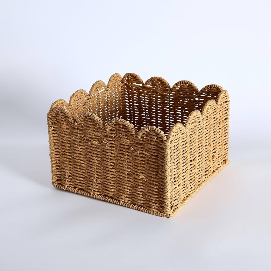 Scalloped Edge Basket, Wicker Storage Baskets, Hand Woven Baskets for Shelves,Natural Baskets for... | Amazon (US)