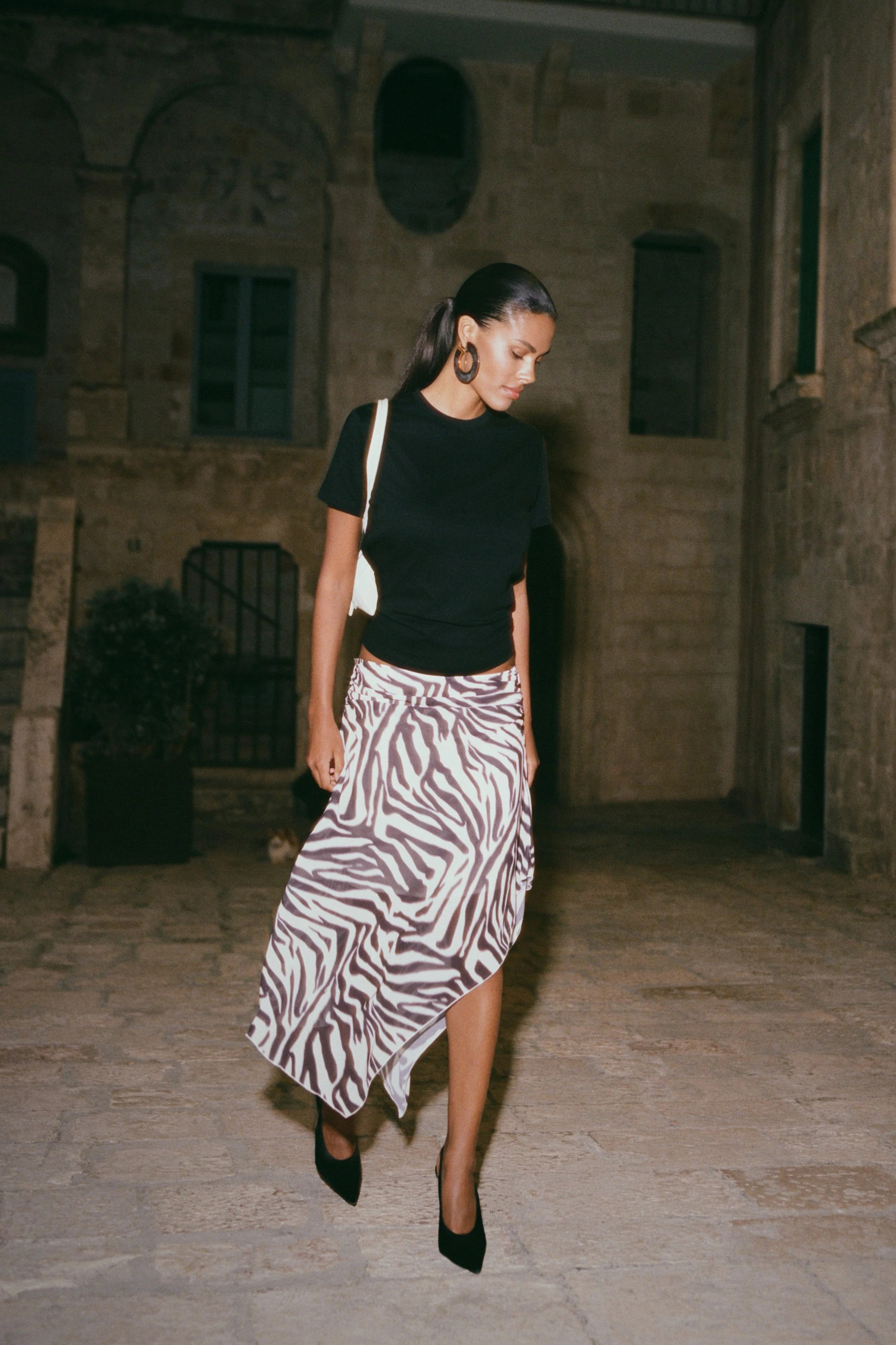 Lana Chiffon Midi Skirt / Abstract Zebra Print | MESHKI | XXS | MESHKI US