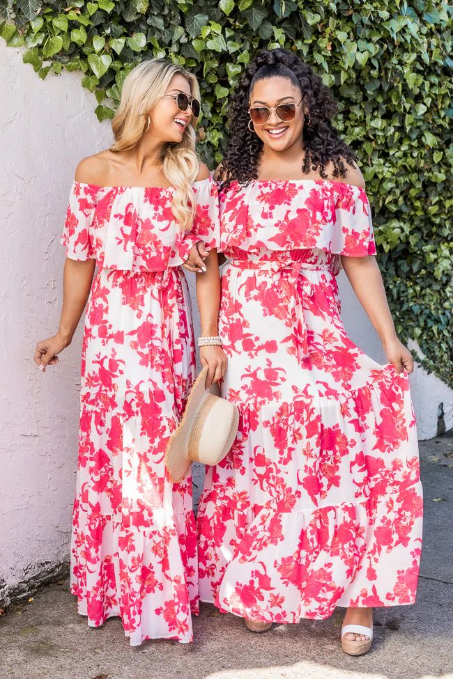 Sweet Southern Kiss Ivory/Pink Floral Maxi Dress | Pink Lily