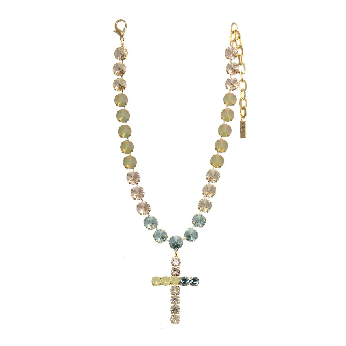 NEW!! The Swarovski Donatella Cross Necklace in Aqua Champagne Mix | Glitzy Bella