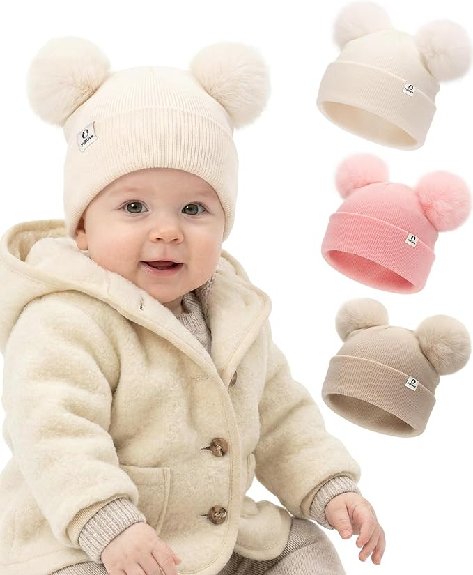 FURTALK Baby Beanie Infant Newborn Toddler Winter Hat Double Pom Pom Warm Knit Cap for Girls Boys | Amazon (US)