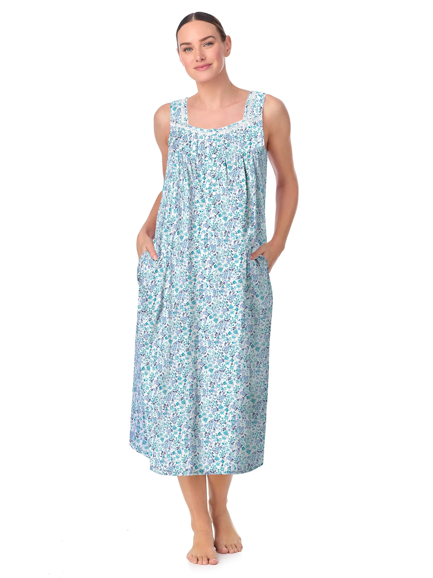 Aria Women's Sleeveless Long 100% Cotton Nightgown in 46", Sizes XS to 5X | Walmart (US)