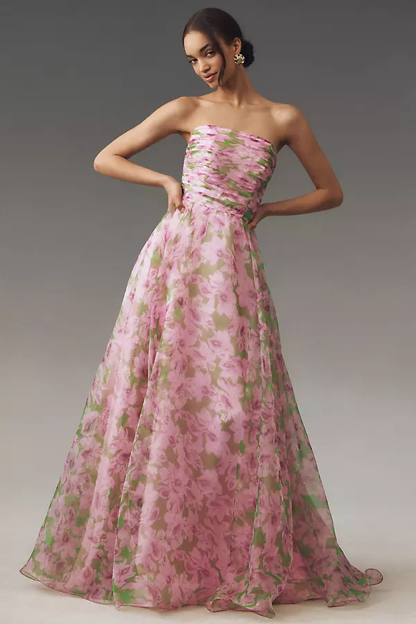 Mac Duggal Strapless Chiffon Maxi Dress | Anthropologie (US)