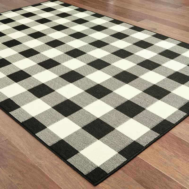 Wiest Gingham Check Black Indoor/Outdoor Area Rug | Wayfair North America