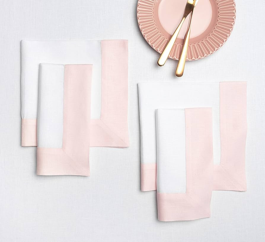Solino Home Summer Linen Dinner Napkins 20 x 20 Inch – 100% Pure Linen Fabric Napkins Blush Pin... | Amazon (US)