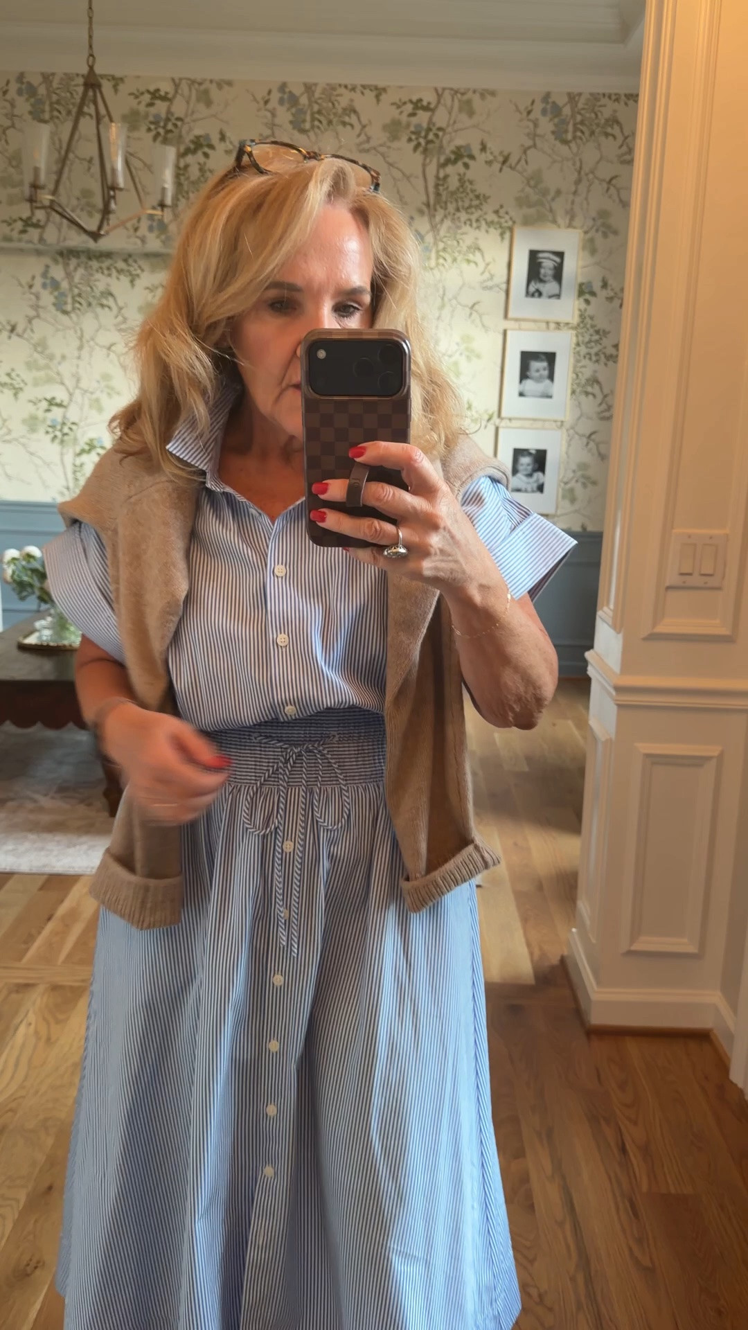 Spanx poplin dress it’s on sale wearing a medium comes in black or olive too 
Cashmere sweater for the AC at dinner 
I forgot accessories.

#LTKSaleAlert #LTKOver40 #LTKootd