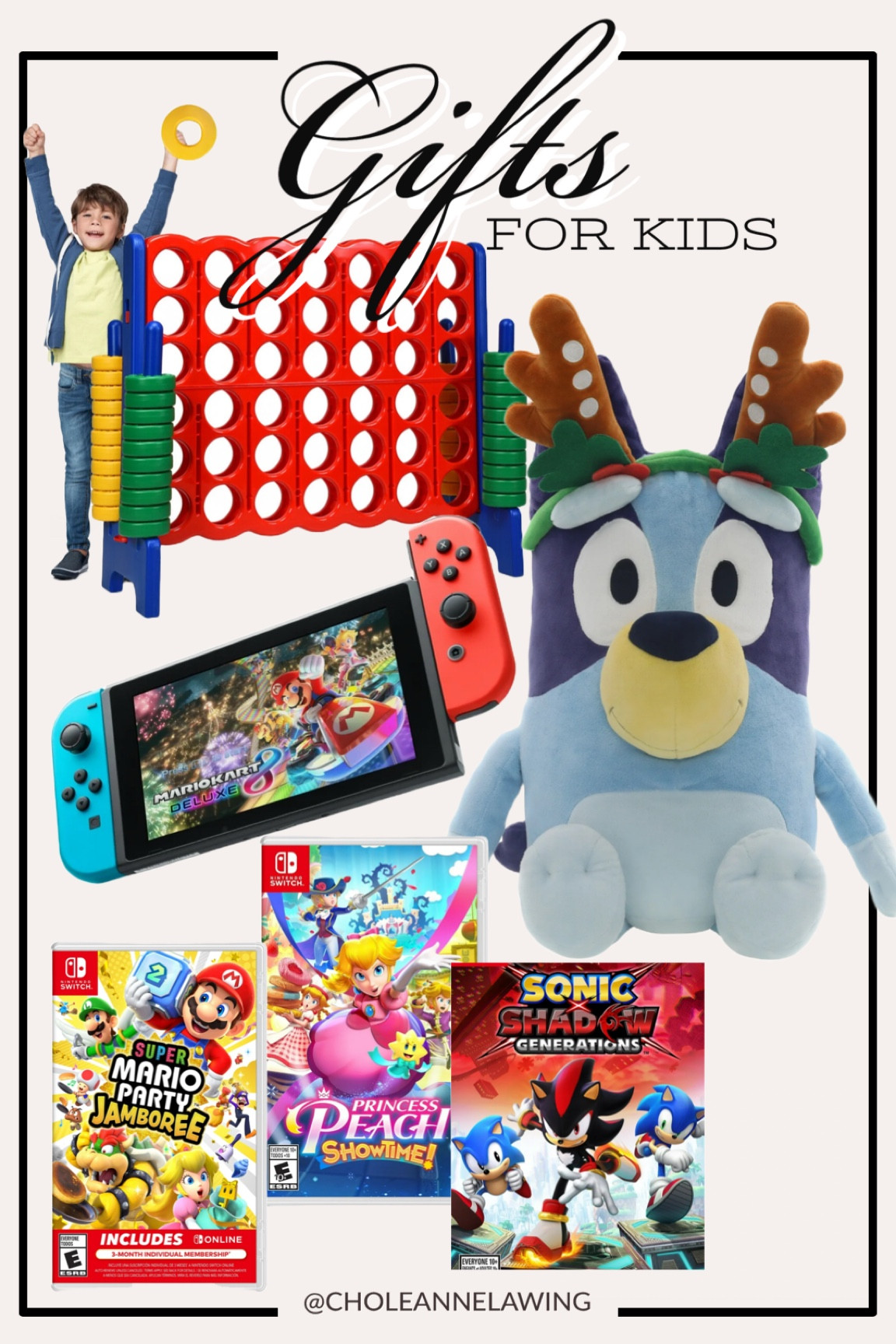Walmart finds. Giant games. Conner four. Jumbo bluey plush. Nintendo switch. Nintendo switch games. Sonic game. Mario game. Princess Peach game. Gifts for kids. Gifts for boys.

#LTKKids #LTKGiftGuide
