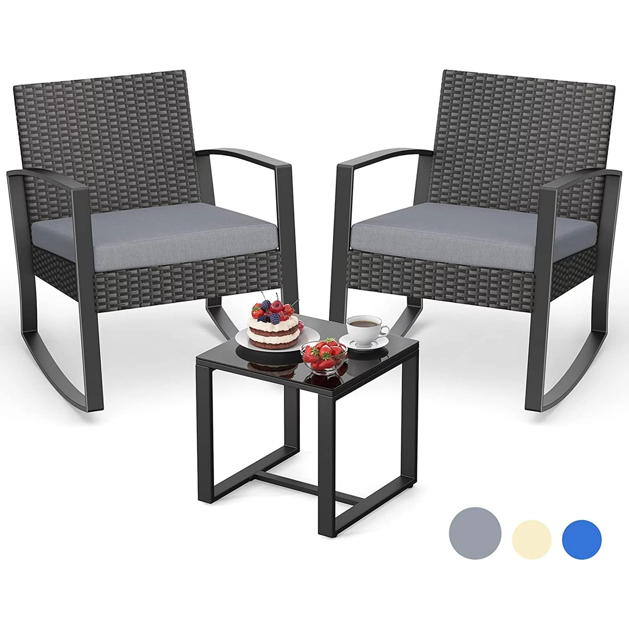 Lofka Patio Furniture Set , 3-Piece Outdoor Patio Wicker Chairs Set with a Coffee Table, Balcony ... | Walmart (US)