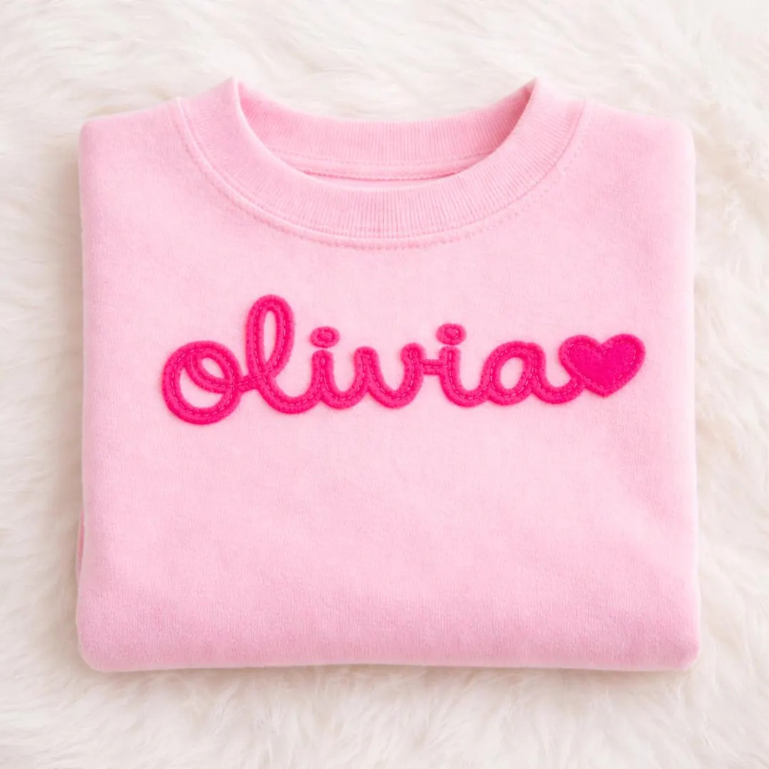 Embroidered Felt Fabric Custom Name Valentine Toddler Sweatshirt, Valentine Pink Toddler Crewneck... | Etsy (US)