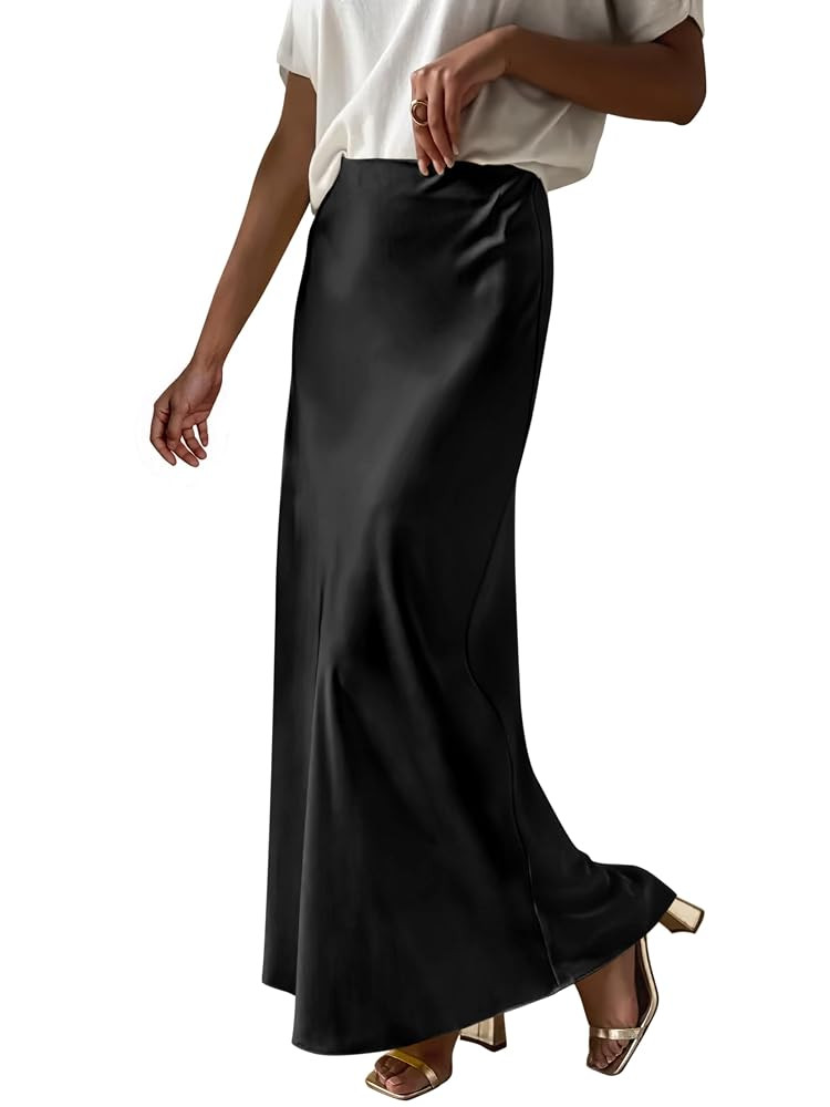 Prinbara Women's Satin Maxi Skirts Dressy Casual Zipped High Waisted Flowy Silk 2025 Fall Elegant... | Amazon (US)