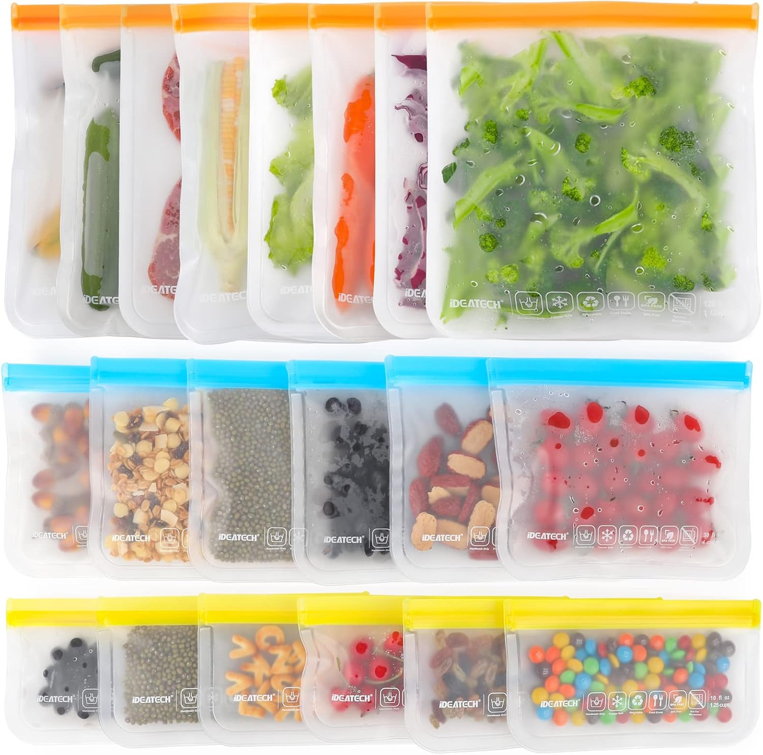 Reusable Storage Bags, 20 Pack BPA Free PEVA Reusable Freezer Bags,Reusable Gallon Bags, Reusable... | Amazon (US)