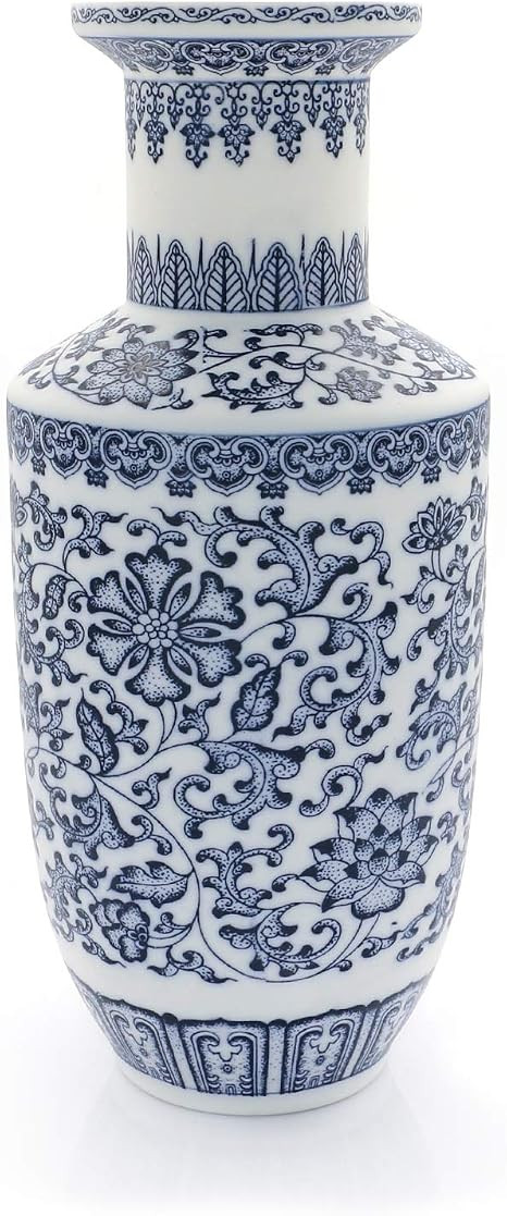 Tuumee Vintage Blue and White Porcelain Unglazed Vase, Ideal Gift for Weddings, Party, Home Decor... | Amazon (US)