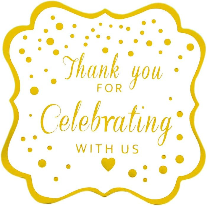 Thank You for Celebrating with Us Stickers,Fancy Frame Rectangular Labels Stickers, Metallic Gold... | Amazon (US)