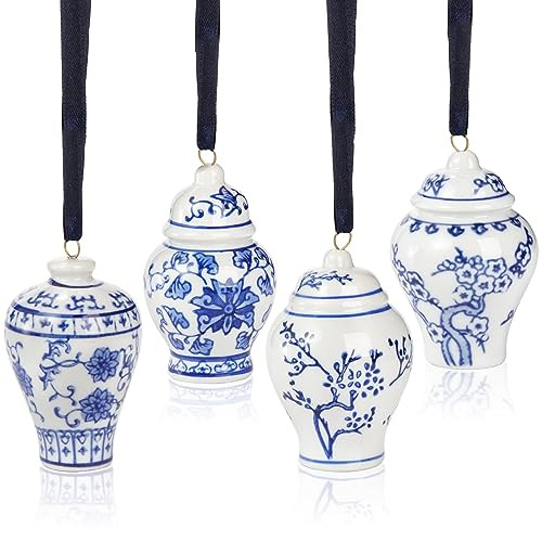 Goaste 4 Pack Mini Ginger Jar Ornaments, Christmas Hanging Pendant, Chinoiserie Ceramic Hanging O... | Amazon (US)
