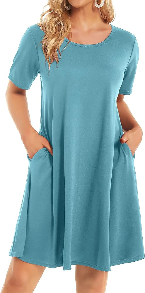 Womens Summer Dresses Beach Casual Tshirt Plus Size Floral Short Sleeve Loose Flowy Sundresses | Amazon (US)