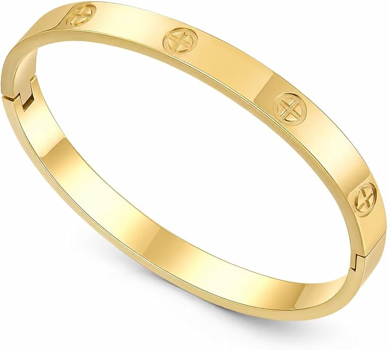 Friendship Love Bracelet for Women, 18K Gold Plated Titanium Steel Cuff | Amazon (US)