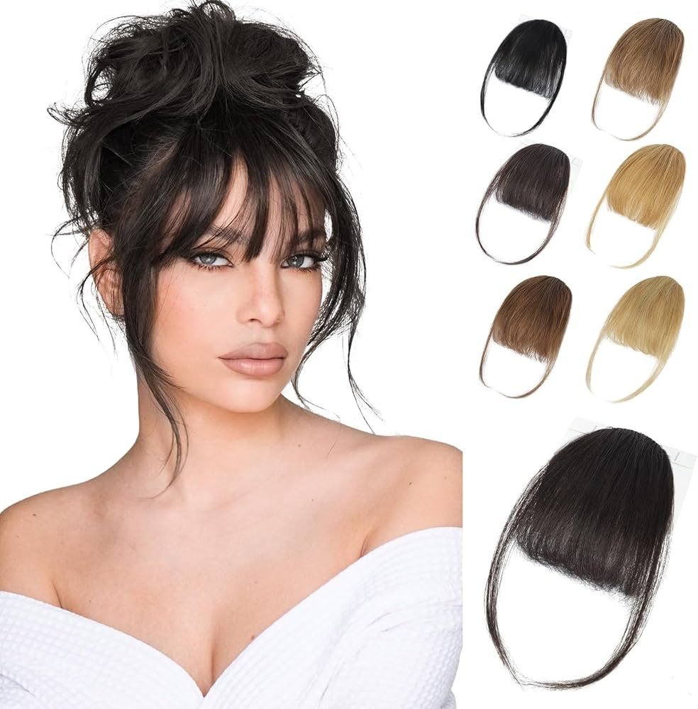 Lommel Clip in Bangs,100% Real Human Hair Wispy Fake Bangs Hair Clip for Women Brown Black Natura... | Amazon (US)