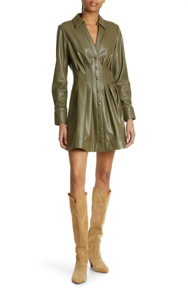 Ameeta Long Sleeve Faux Leather Shirtdress | Nordstrom