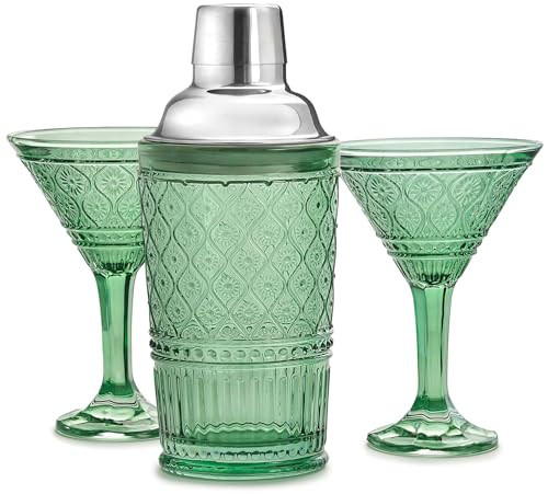 Godinger Cocktail Shaker and Martini Glasses Barware Gift Set, Martini Shaker and 2 Cocktail Glasses Set, Vintage Decor, Claro Collection, Sage | Amazon (US)