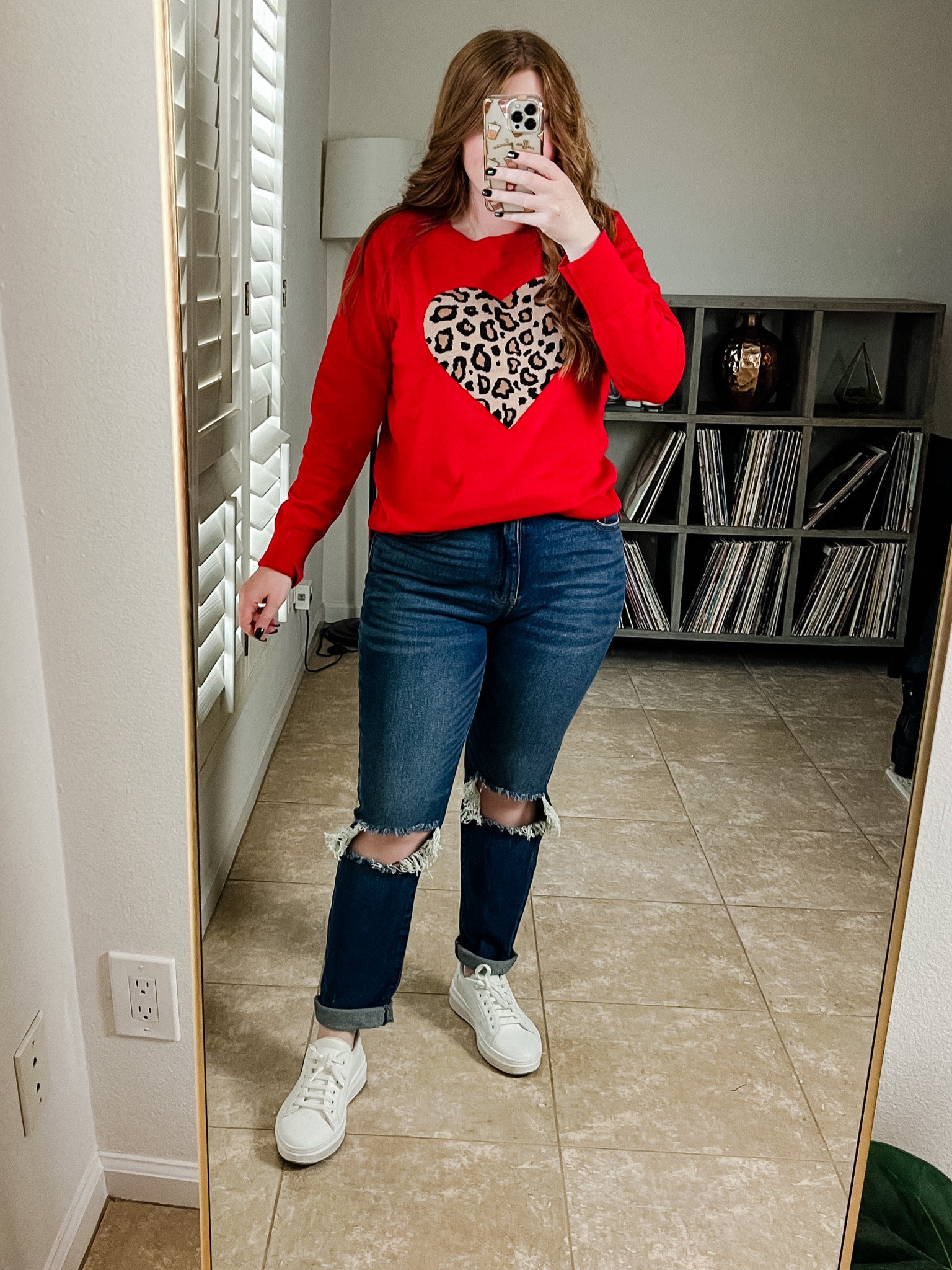 Valentine’s Day outfit. Walmart sweater size medium.  Valentine’s Day sweater. Walmart jeans. 

#LTKunder50 #LTKsalealert #LTKSeasonal