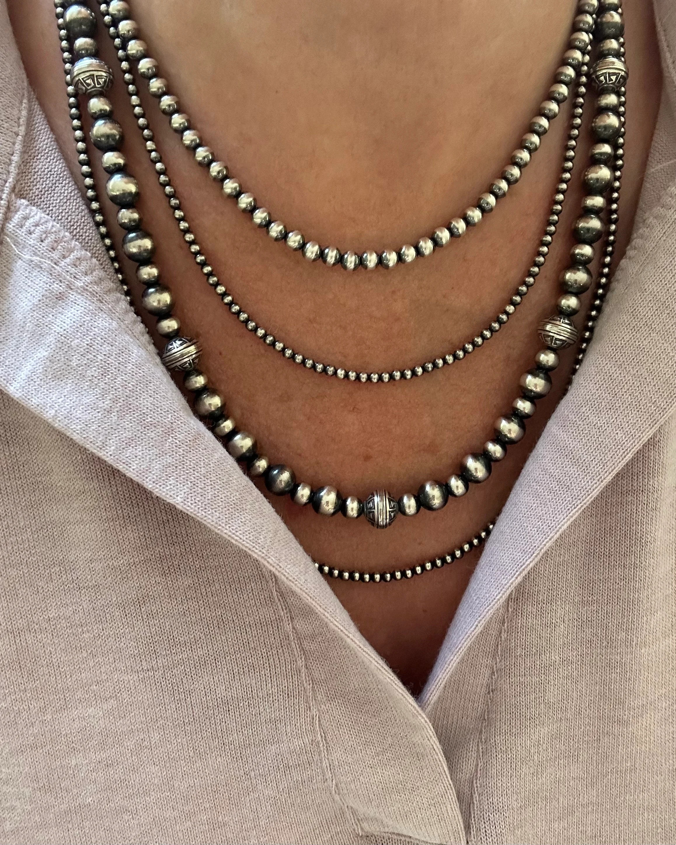 Navajo Pearls Beaded Necklace, Sterling Silver Unique Aztec Native American Minimalistic Layering Necklace | Etsy (Global)
