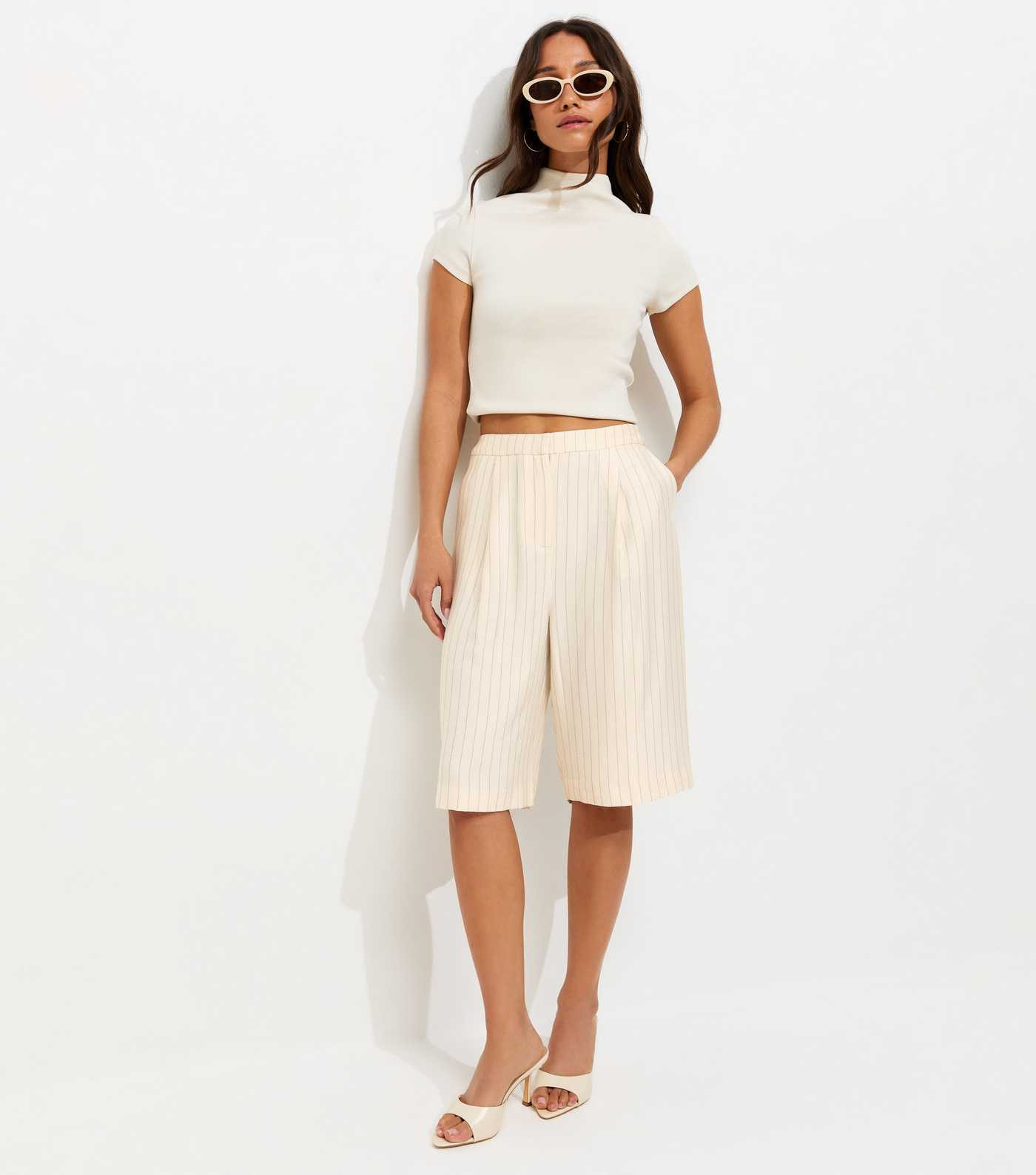 Cream Pinstripe Tailored Jort Shorts | New Look | New Look (UK)