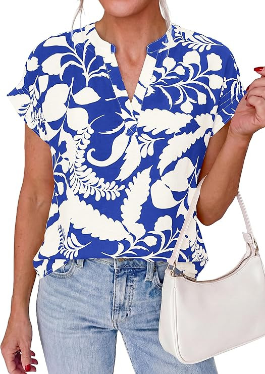 PRETTYGARDEN Womens Floral Print Short Sleeve Summer Tops 2026 Trendy V Neck Loose Boho Shirts Ca... | Amazon (US)