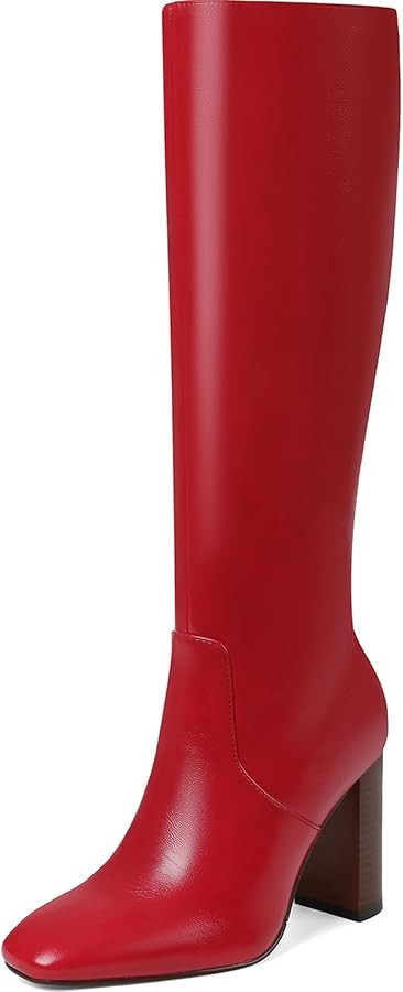 Knee High Boots for Women, Chunky Heel Faux Leather Boots Women's Comfortable Square Toe Shoes Lo... | Amazon (US)
