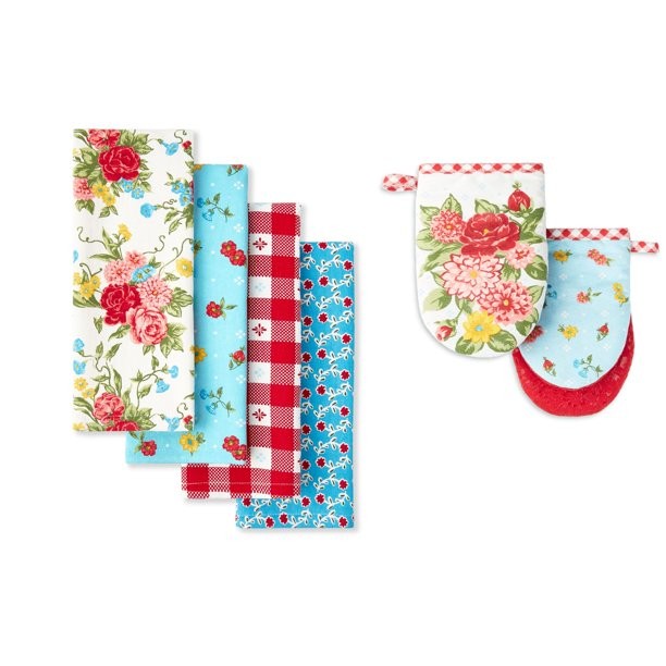 The Pioneer Sweet Rose Kitchen Towel and Mini Mitt, Set of 4 | Walmart (US)